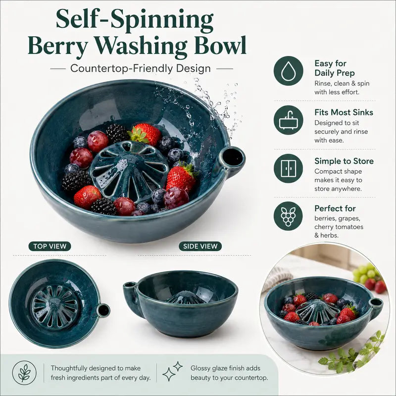 Self-Spinning Berry Washing Bowl