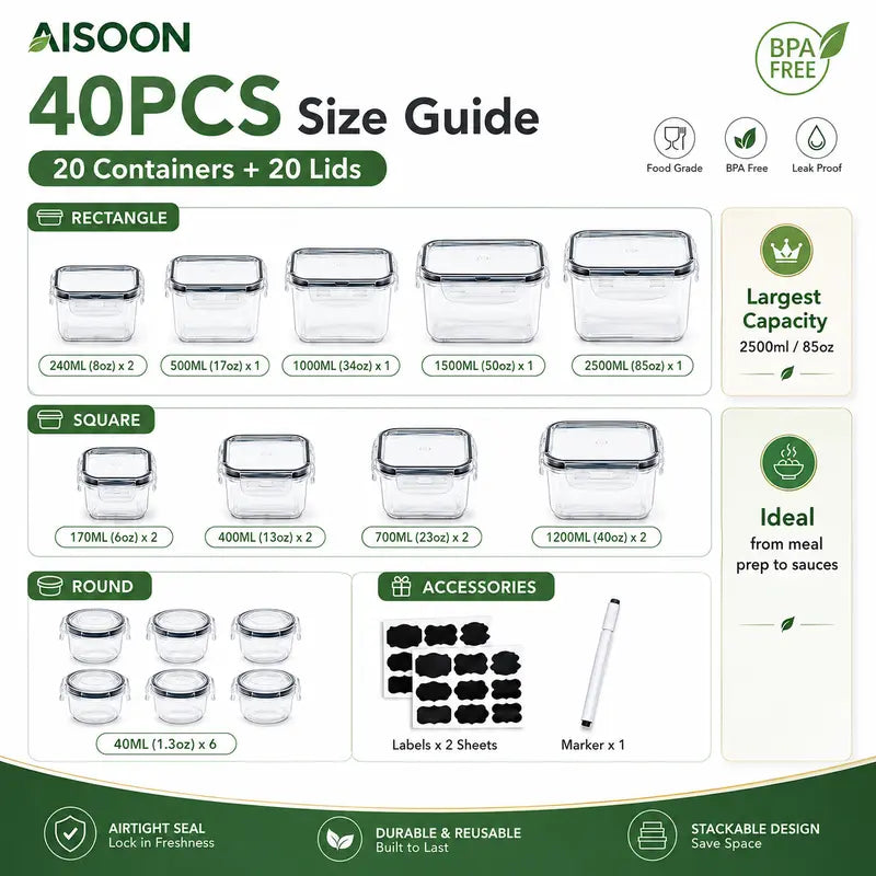 40-Piece Airtight Food Storage Containers Set