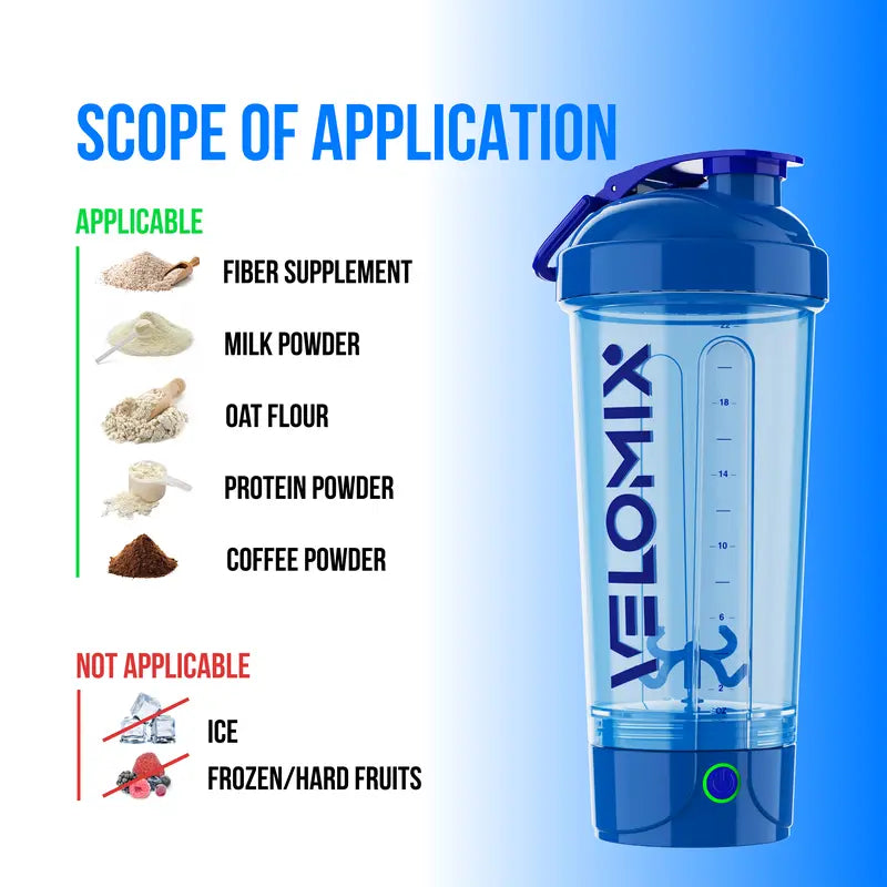 VELOMIX 24oz Rechargeable Protein Shaker Bottle