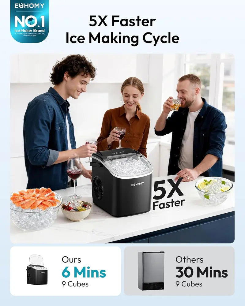 EUHOMY Portable Ice Maker – 26Lbs/Day