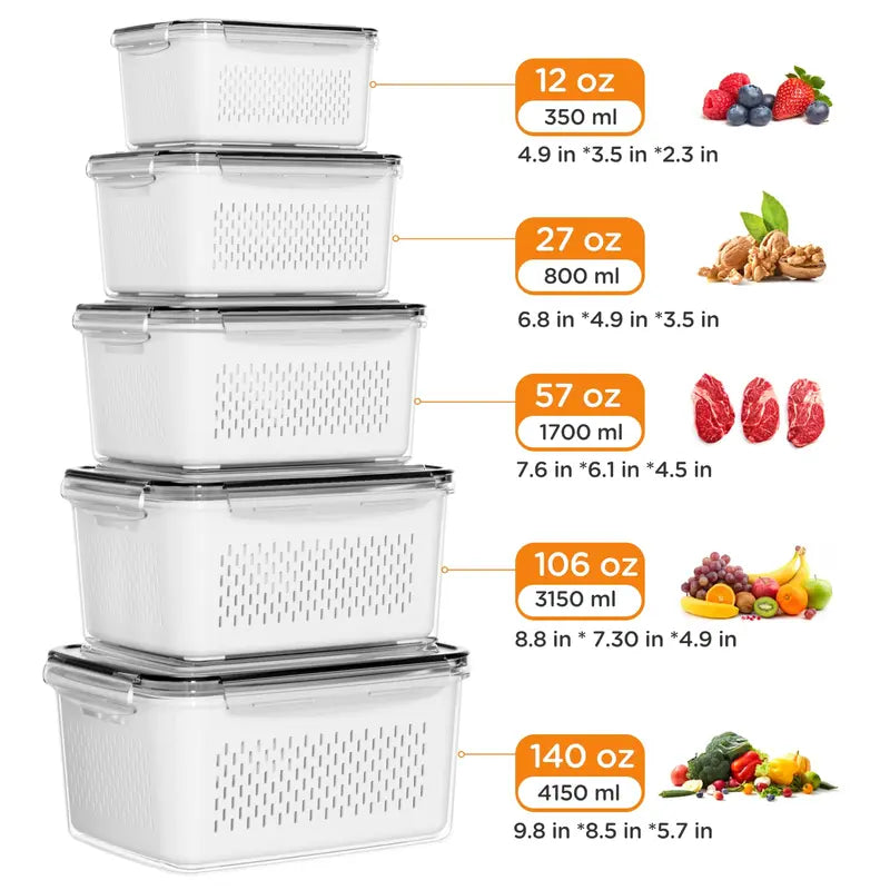 5-Pack Stackable Fridge Storage Containers