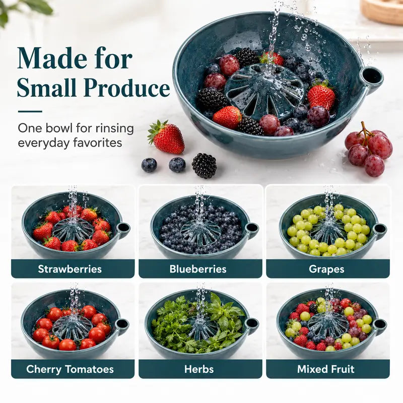 Self-Spinning Berry Washing Bowl