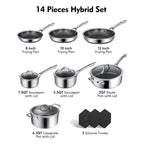 10-Pc & 14-Pc Hybrid Nonstick Stainless Steel Cookware Sets with Thermal Lids