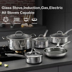 10-Pc & 14-Pc Hybrid Nonstick Stainless Steel Cookware Sets with Thermal Lids