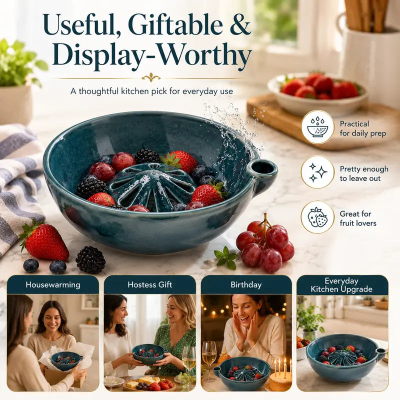 Self-Spinning Berry Washing Bowl