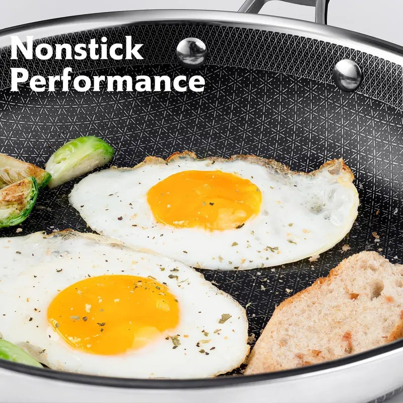 10-Pc & 14-Pc Hybrid Nonstick Stainless Steel Cookware Sets with Thermal Lids