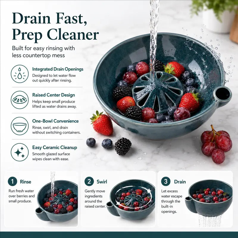 Self-Spinning Berry Washing Bowl