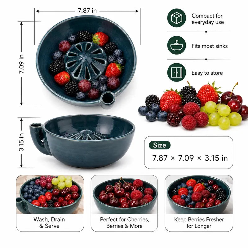 Self-Spinning Berry Washing Bowl