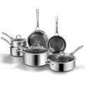 10-Pc & 14-Pc Hybrid Nonstick Stainless Steel Cookware Sets with Thermal Lids